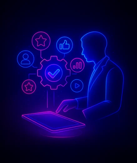 Person with a tablet for recommendation system development.