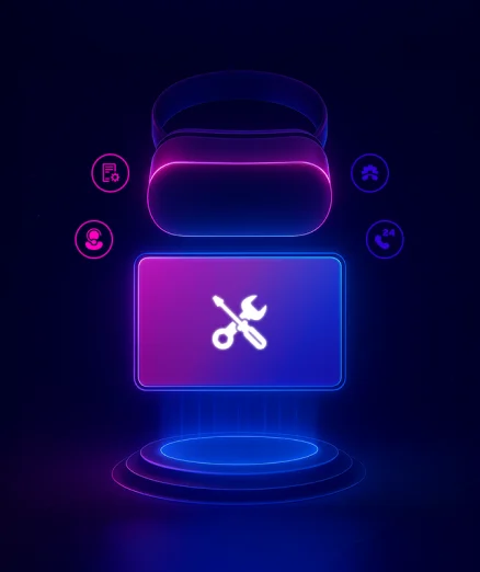 AR/VR app maintenance with a headset and tools.