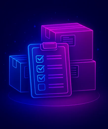 inventory and warehouse management with a clipboard checklist and stacked cardboard boxes.