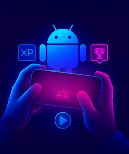 Android Game Development Services with a smartphone in hand.