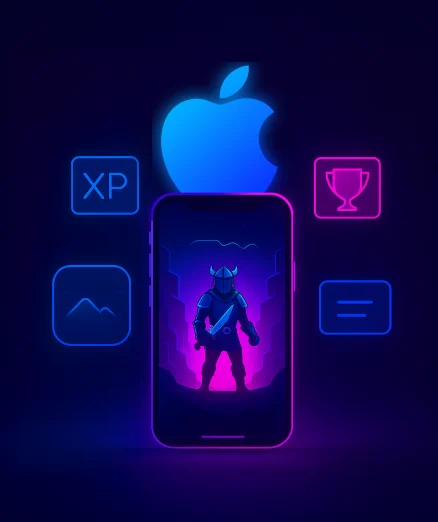 iOS Game Development Services, showing a warrior game on an iPhone.