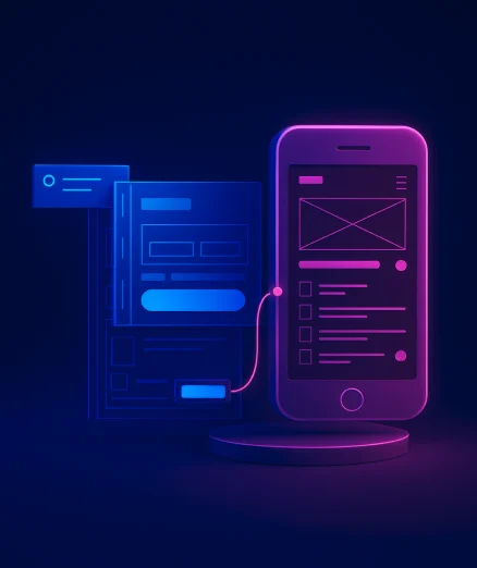 Device Prototyping, showing a smartphone with a wireframe user