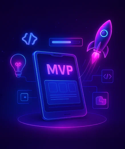 MVP Development, showing a smartphone with 