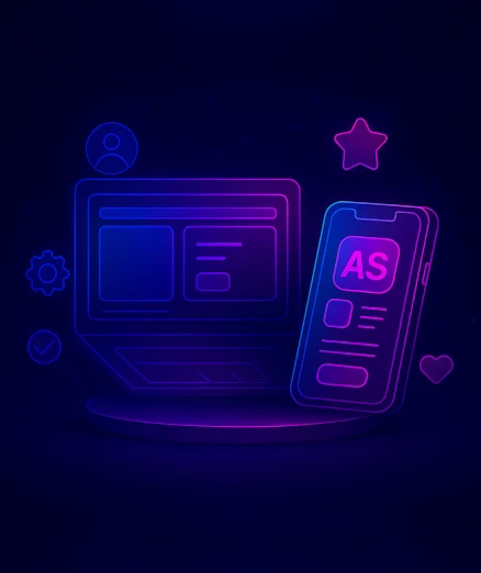 Full Product UI/UX Design (Web & Mobile) shown on a laptop and phone.
