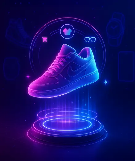 Holographic sneaker for a 3D virtual product display.