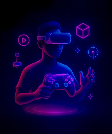 AR/VR game development with a headset and controller.
