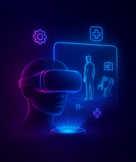Immersive training and simulation with a VR headset.